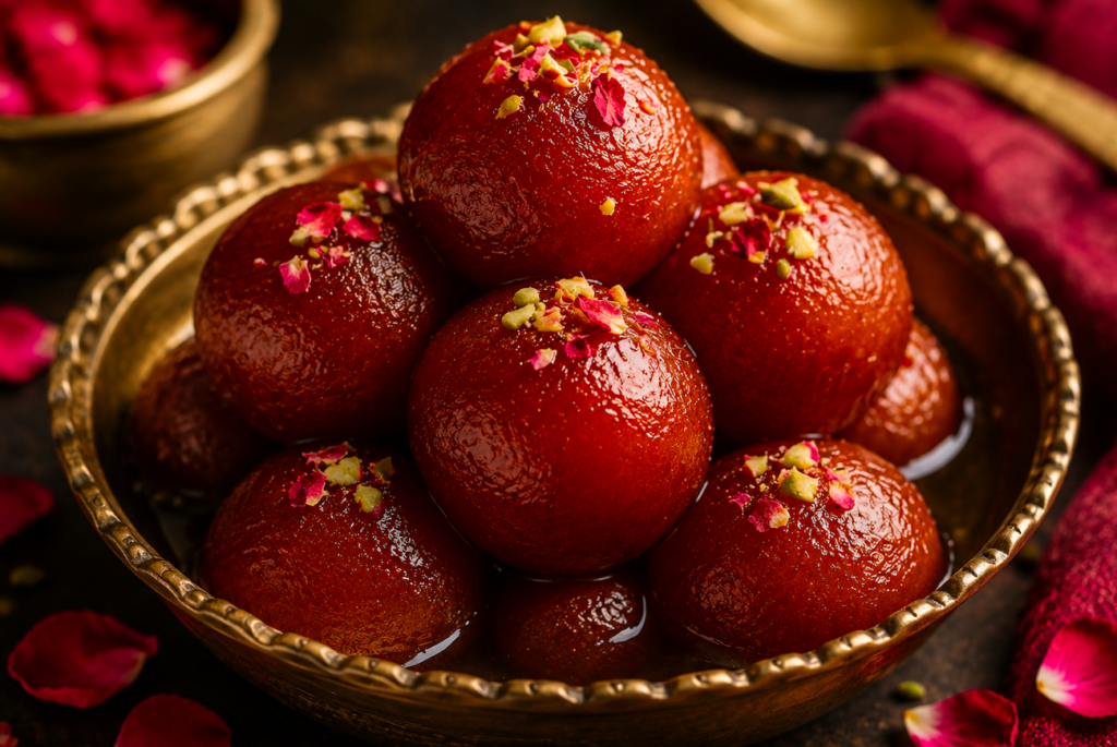 A bowl of glossy gulab jamun served in syrup, symbolizing the hidden emotional expectations and invisible contracts we carry in relationships.